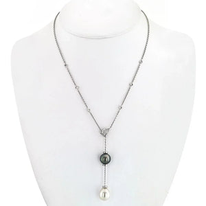 18K Yellow Gold Pearl And Diamond Lariat Necklace