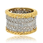 Platinum & 18K Yellow Gold 7.00cttw Multi Row Diamond Wide Cocktail Ring - The Back Vault