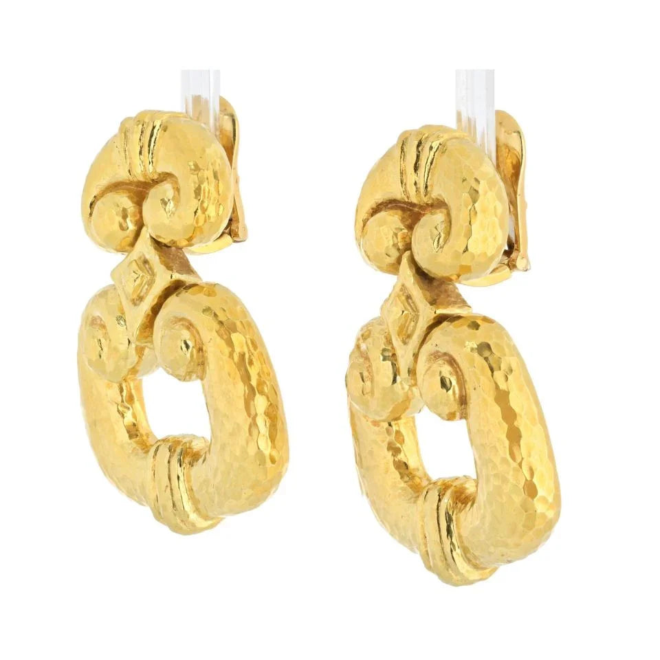 David Webb Platinum & 18K Yellow Gold Hammered Door Knockers Earrings - The Back Vault