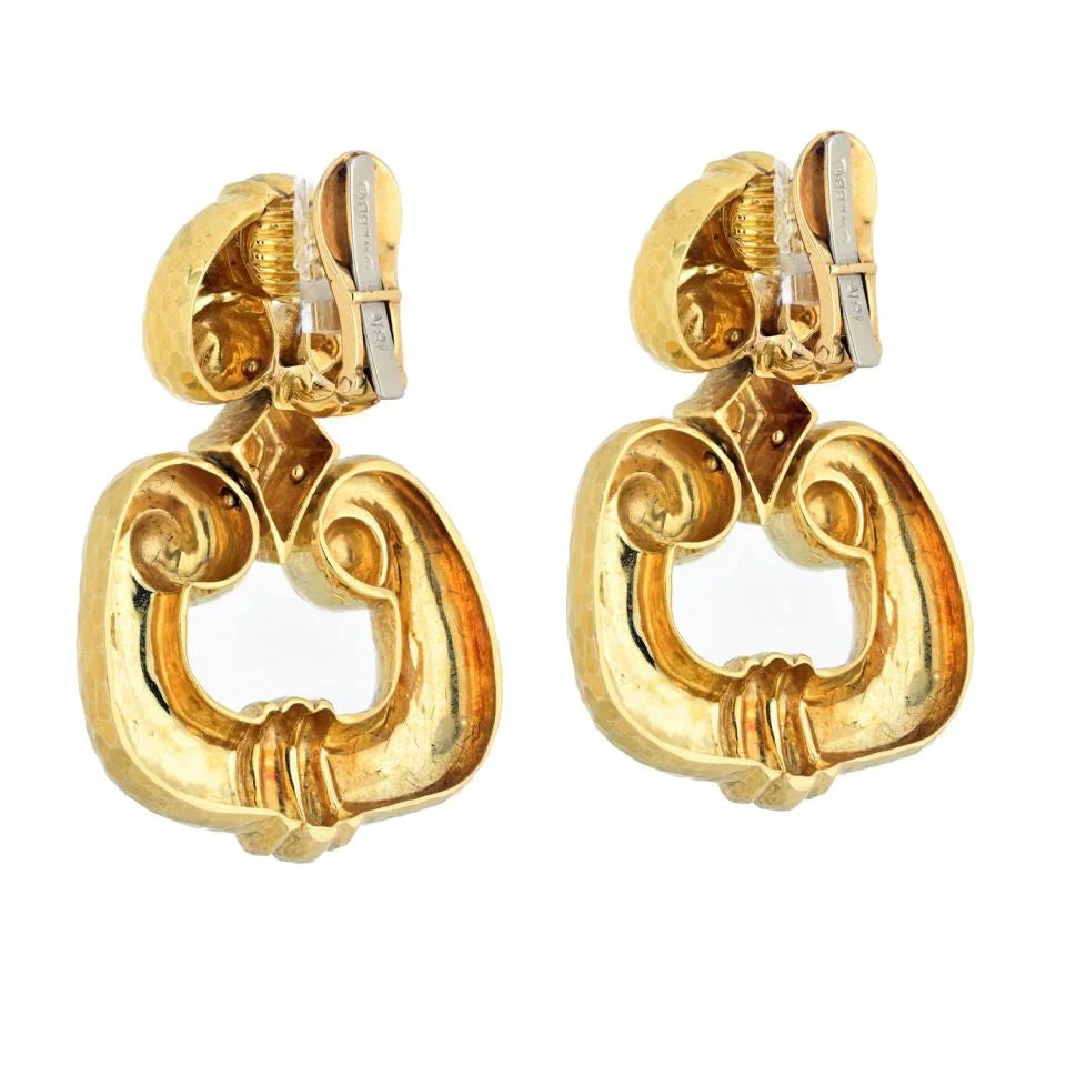 David Webb Platinum & 18K Yellow Gold Hammered Door Knockers Earrings - The Back Vault