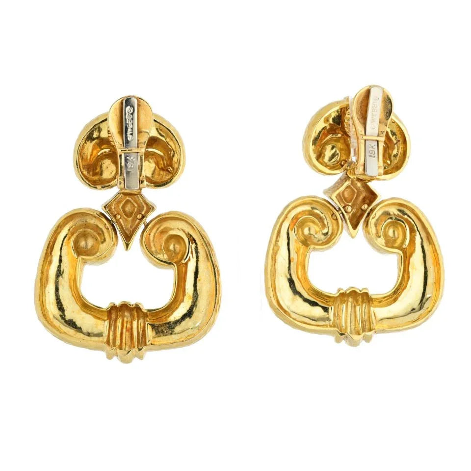 David Webb Platinum & 18K Yellow Gold Hammered Door Knockers Earrings - The Back Vault