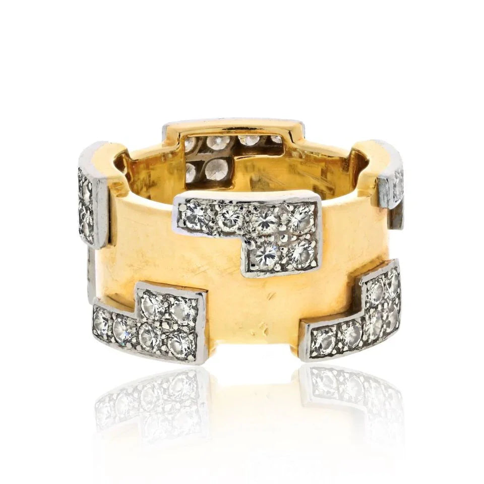 David Webb Platinum & 18K Yellow Gold 1.75cttw Puzzle Diamond Ring - The Back Vault