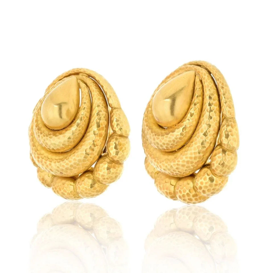 David Webb Platinum & 18K Yellow Gold Hammered Scrolled Clip Earrings - The Back Vault