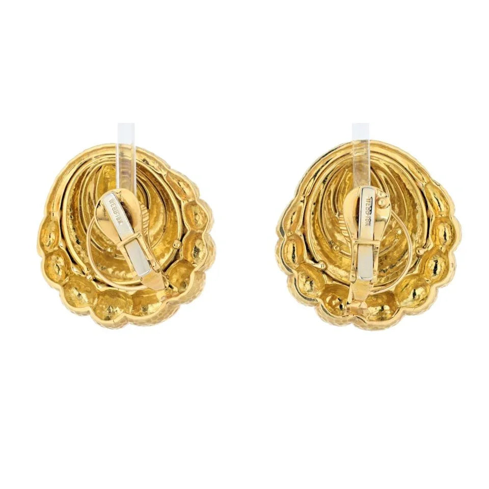 David Webb Platinum & 18K Yellow Gold Hammered Scrolled Clip Earrings - The Back Vault