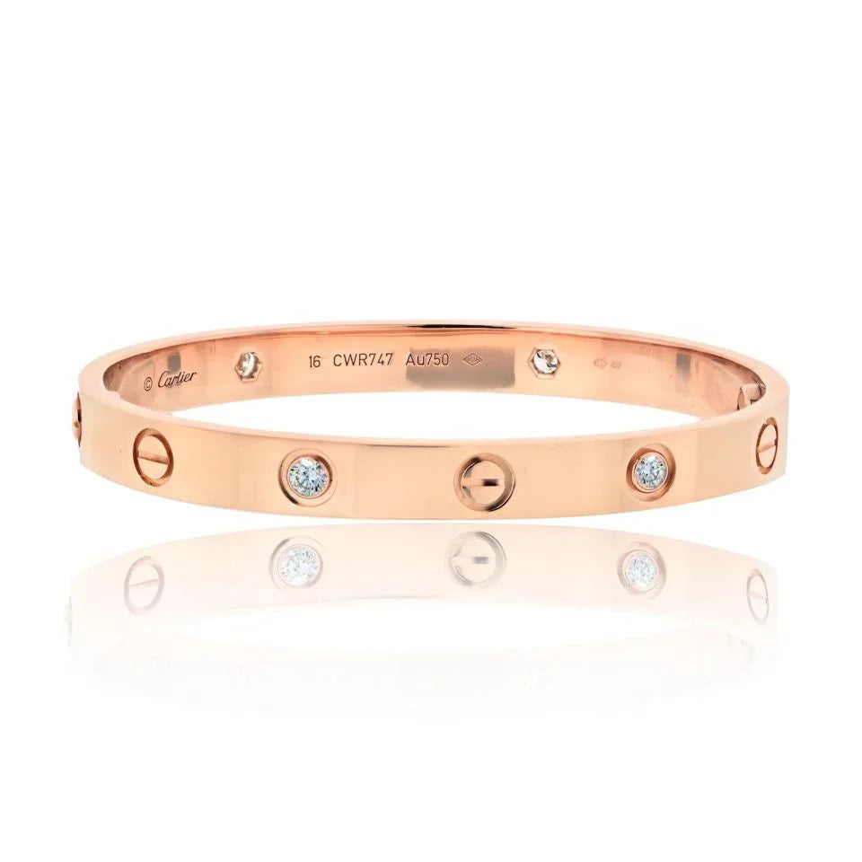 Cartier Love 18K Rose Gold 4 Diamond Size 16 Bracelet – The Back Vault