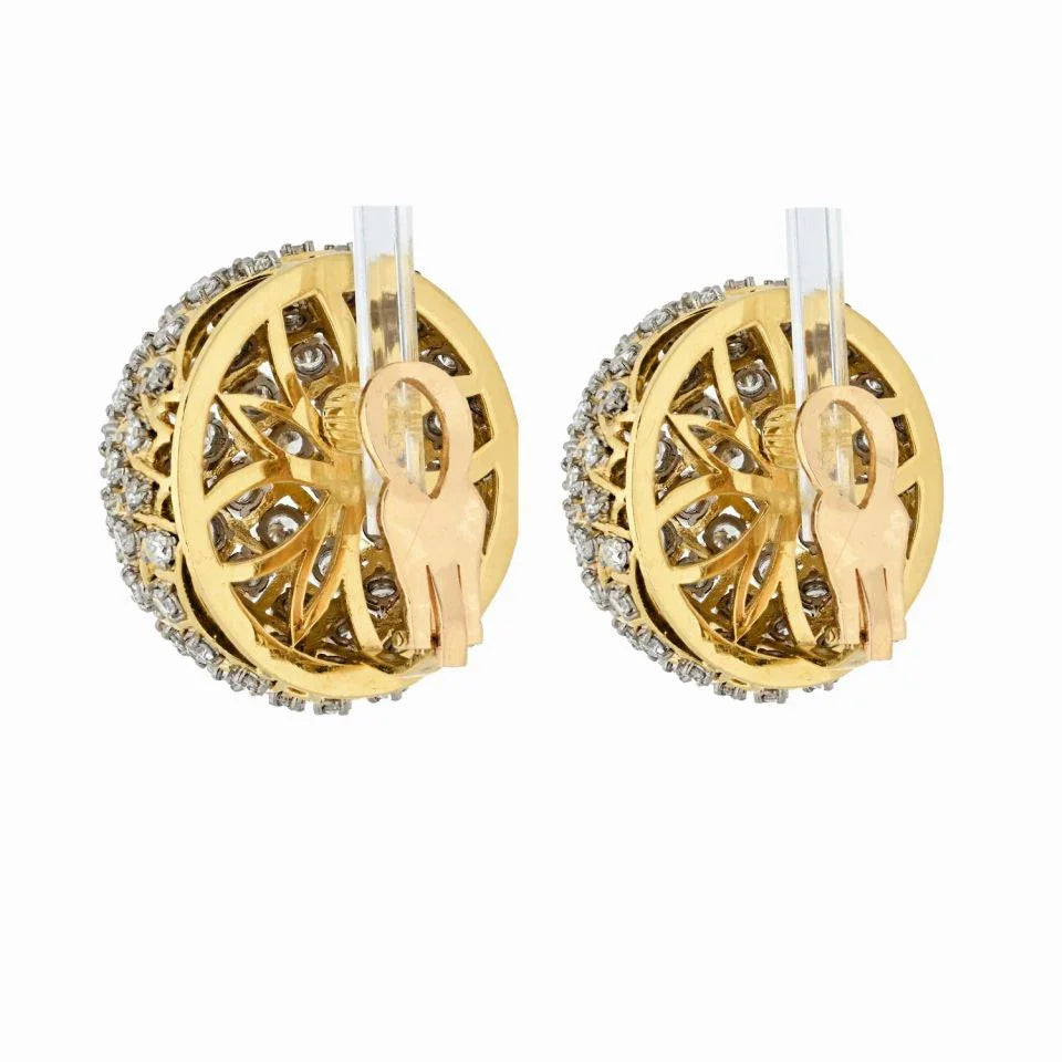 18K Yellow Gold 15 Carat Pave Diamond Dome Clip On Earrings - The Back Vault