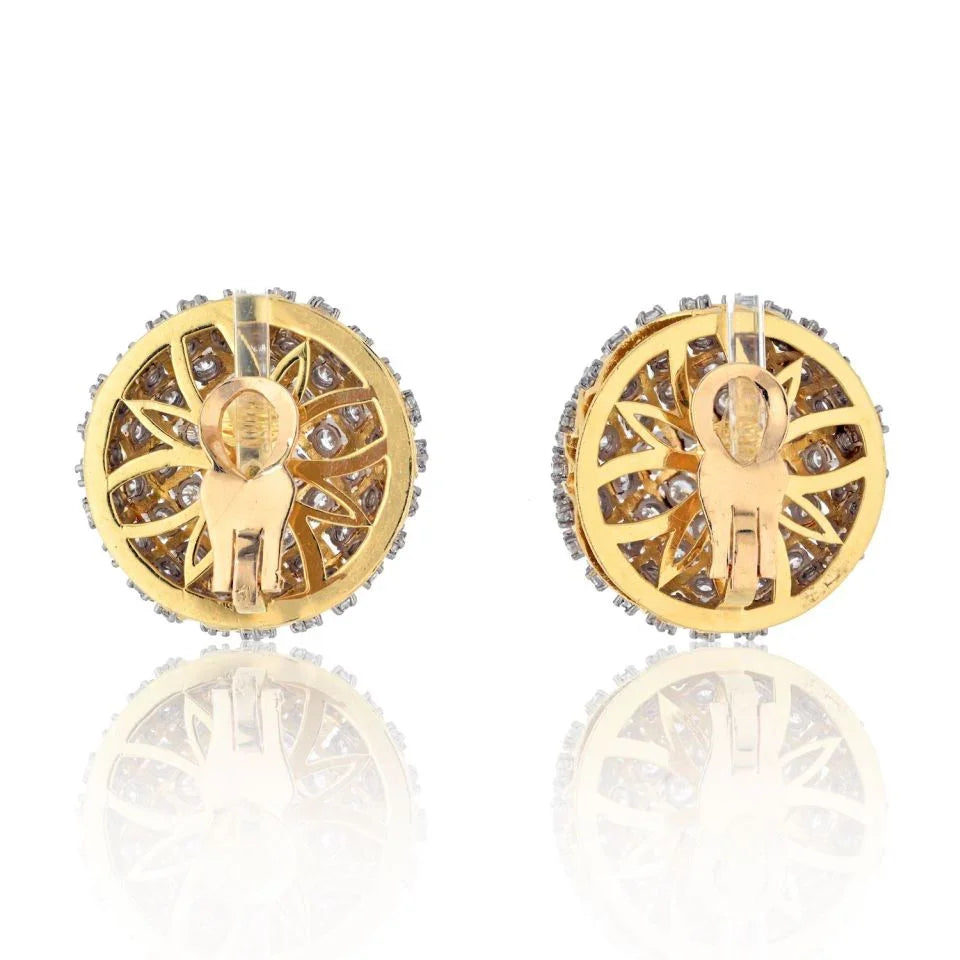 18K Yellow Gold 15 Carat Pave Diamond Dome Clip On Earrings - The Back Vault