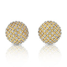 18K Yellow Gold 15 Carat Pave Diamond Dome Clip On Earrings - The Back Vault