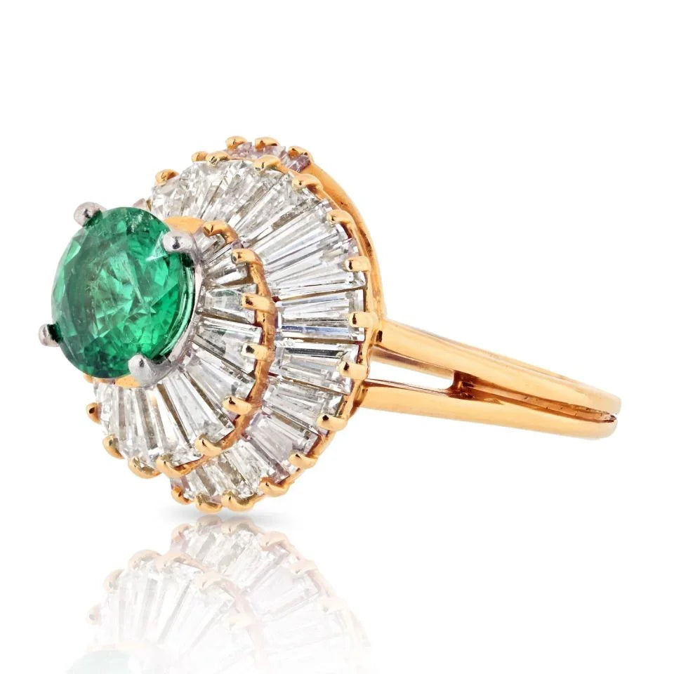Oscar Heyman Platinum & 18K Yellow Gold 1.25ct Round Green Emerald Ballerina Ring - The Back Vault