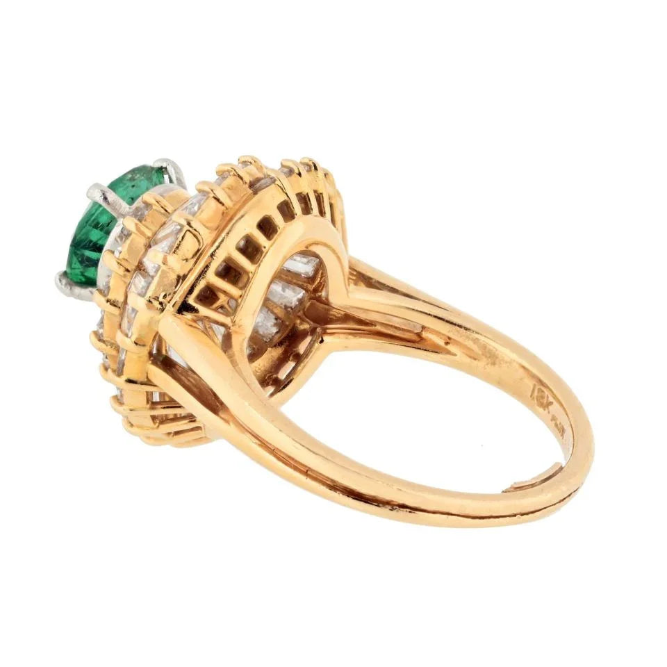Oscar Heyman Platinum & 18K Yellow Gold 1.25ct Round Green Emerald Ballerina Ring - The Back Vault