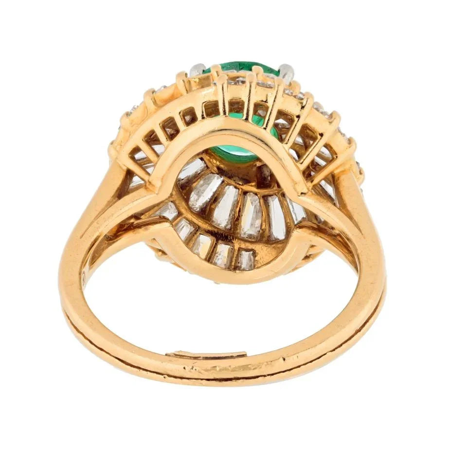 Oscar Heyman Platinum & 18K Yellow Gold 1.25ct Round Green Emerald Ballerina Ring - The Back Vault