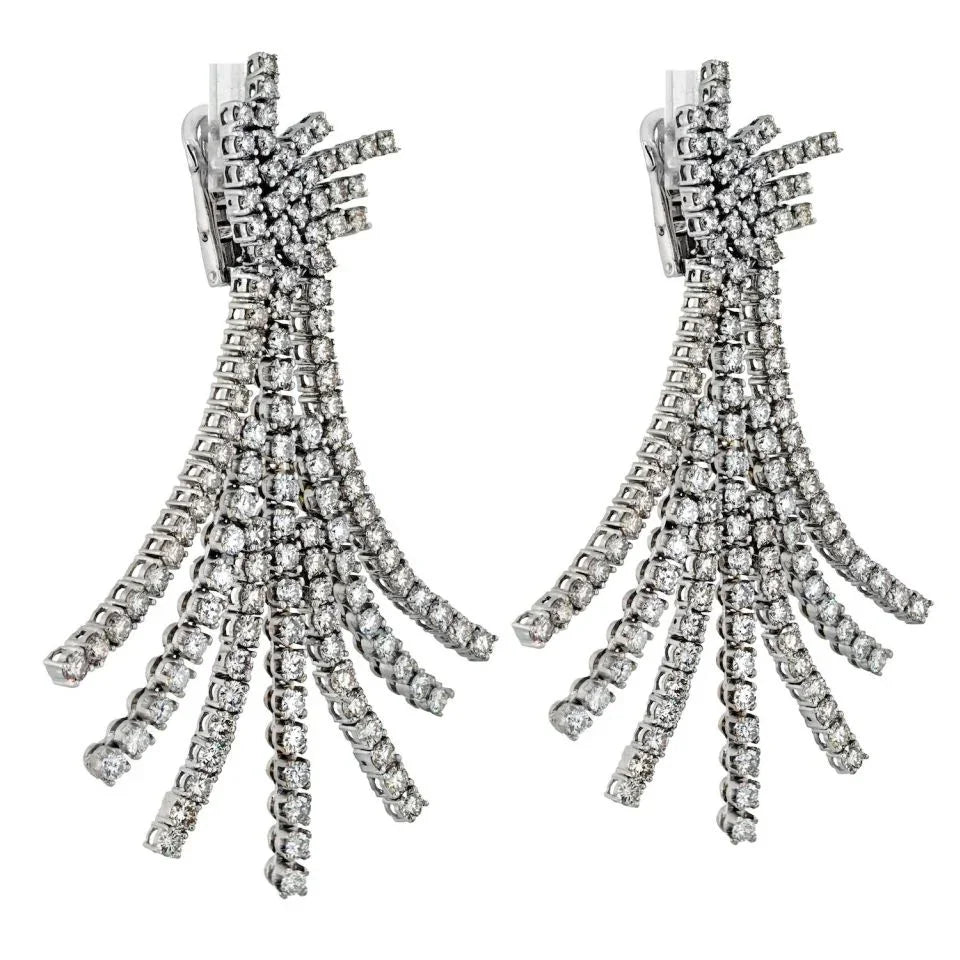 Platinum 22.00cttw Pendant Diamond 7 Row Tassel Earrings - The Back Vault