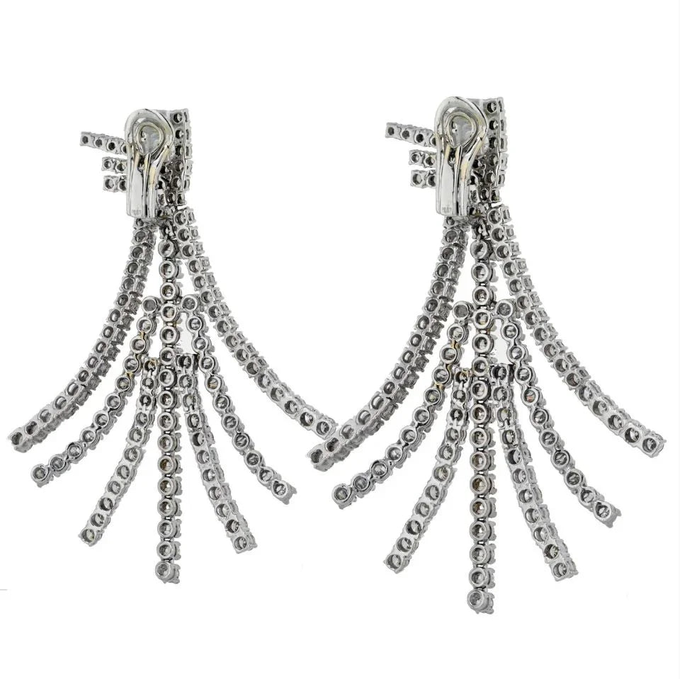 Platinum 22.00cttw Pendant Diamond 7 Row Tassel Earrings - The Back Vault
