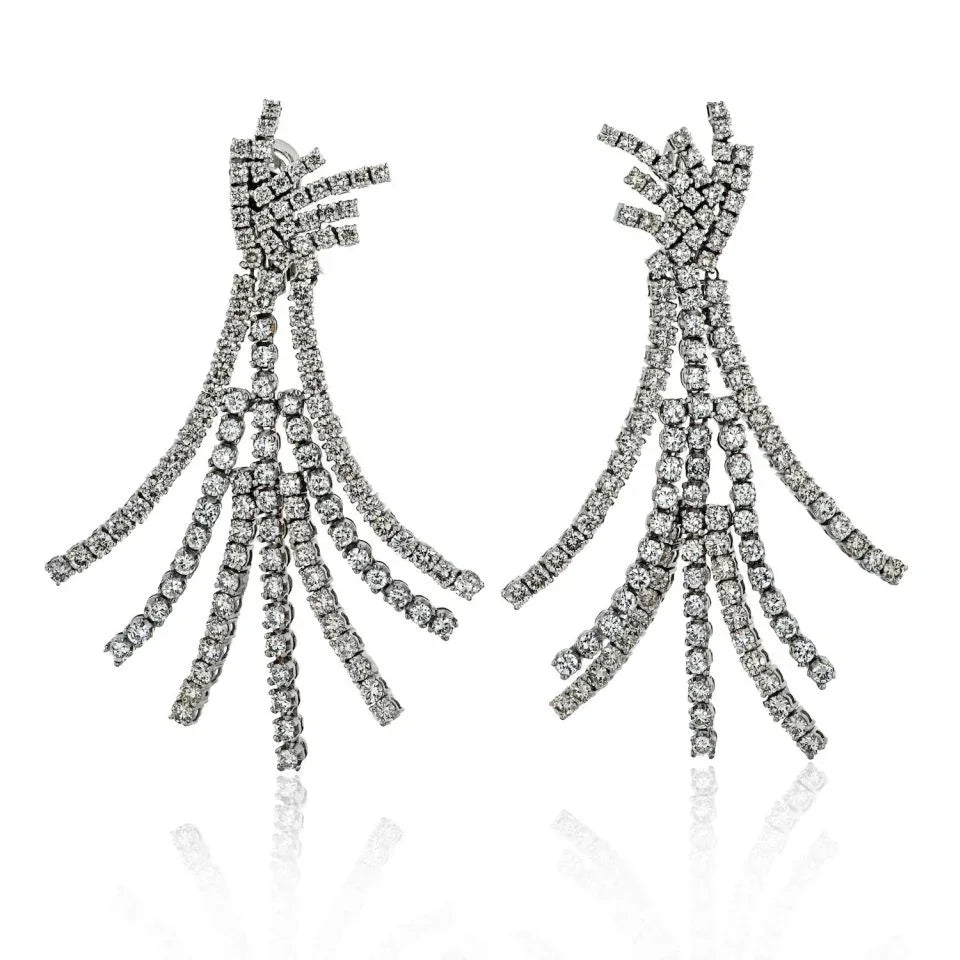 Platinum 22.00cttw Pendant Diamond 7 Row Tassel Earrings - The Back Vault
