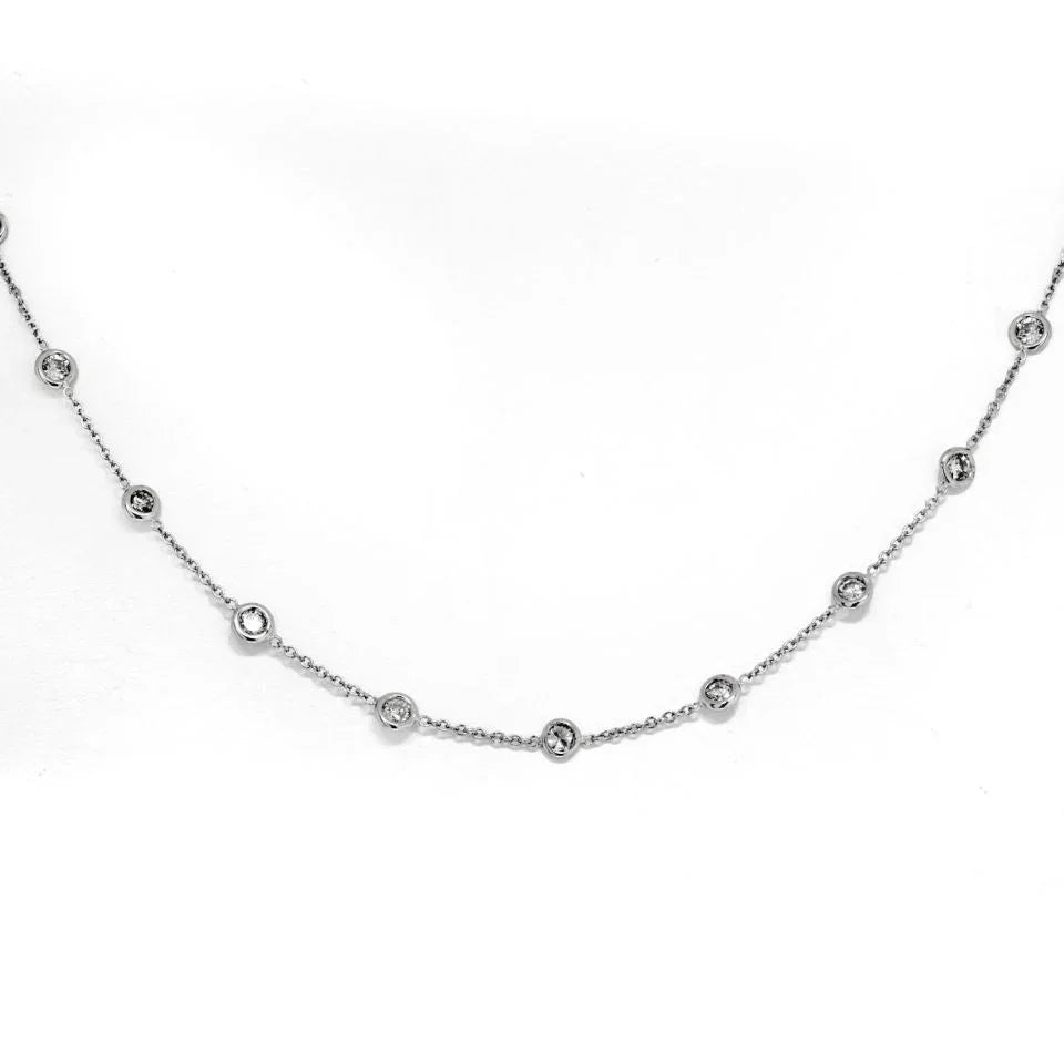 Platinum 3.40cttw Round Diamond By The Yard Chain Necklace - The Back Vault