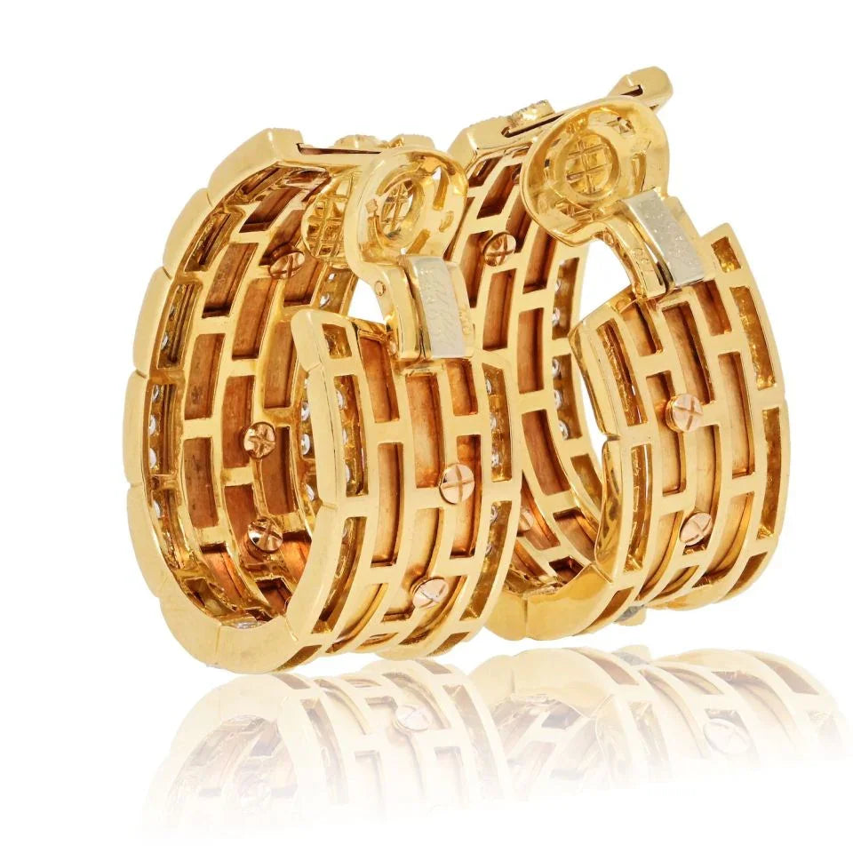 Cartier 18K Yellow Gold Walking Panthere Diamond Earrings - The Back Vault