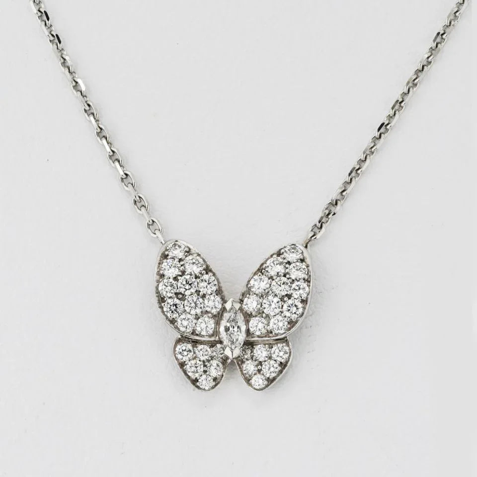 Van Cleef & Arpels 18K White Gold Diamond Butterfly Necklace - The Back Vault