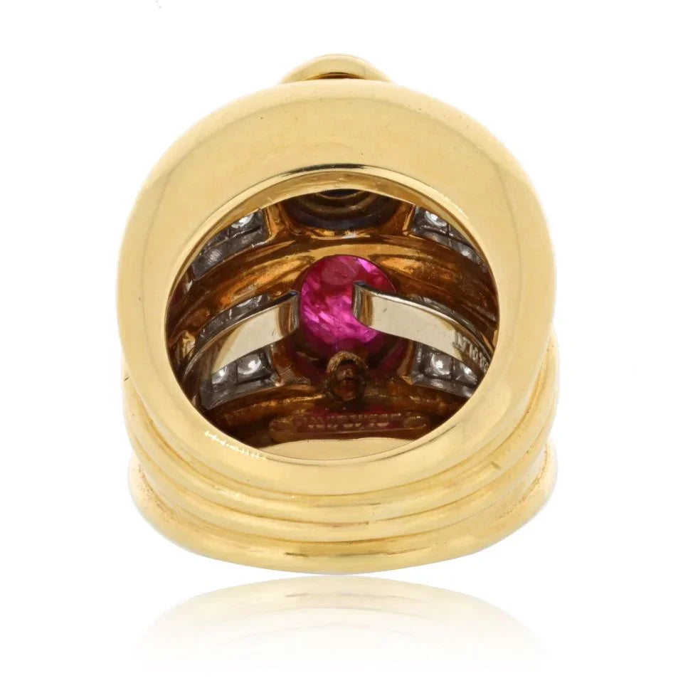 David Webb Platinum & 18K Yellow Gold Diamond Sapphire And Ruby Ring - The Back Vault