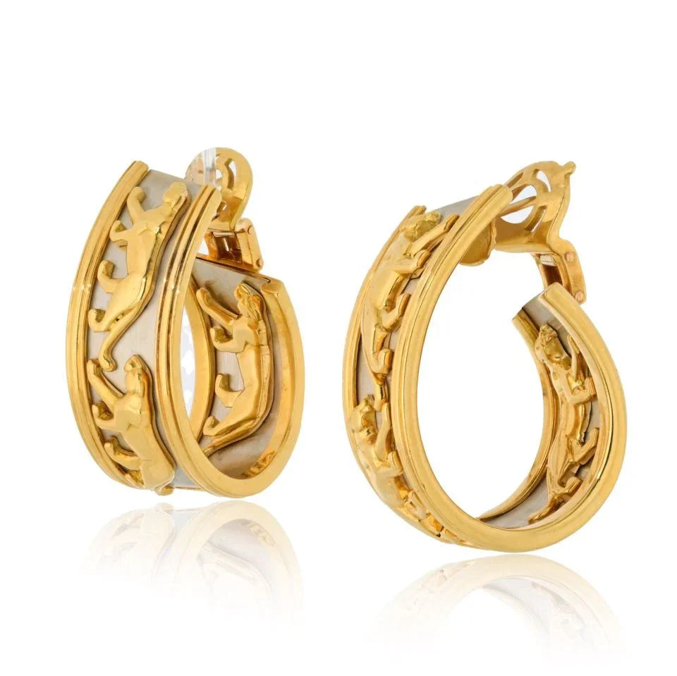 Cartier Platinum & 18K Yellow Gold Walking Panthere Earrings - The Back Vault