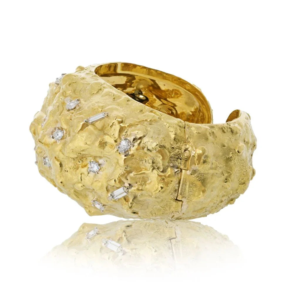 David Webb Platinum & 18K Yellow Gold Textured Diamond Nugget Bracelet - The Back Vault