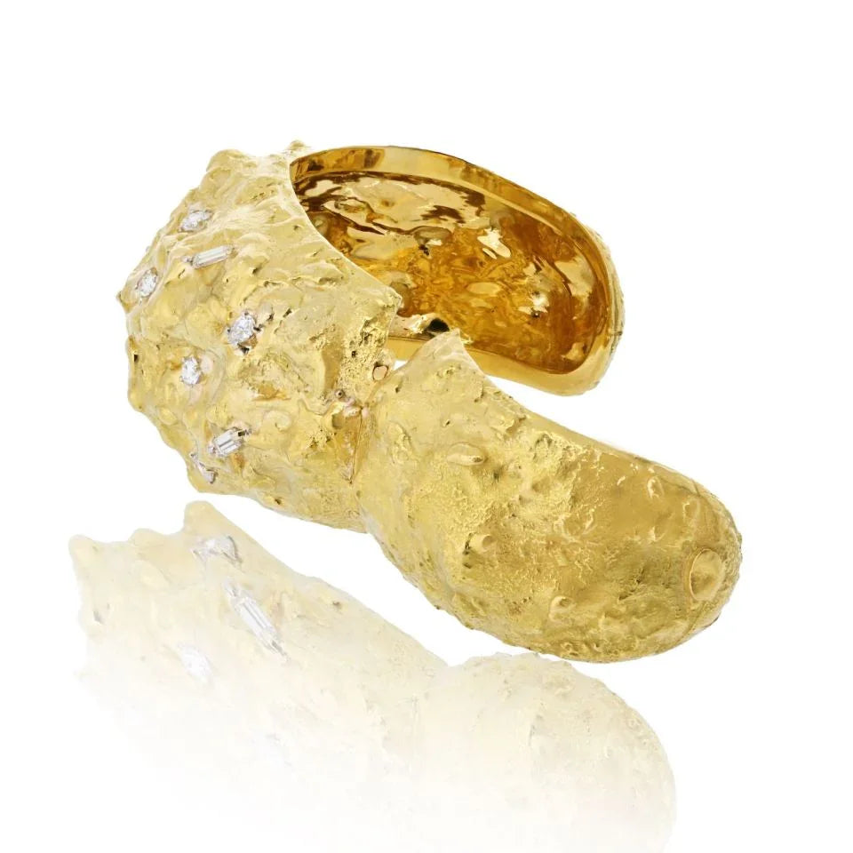 David Webb Platinum & 18K Yellow Gold Textured Diamond Nugget Bracelet - The Back Vault