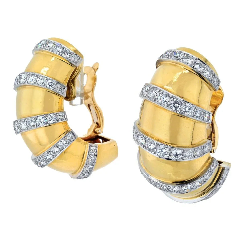 Platinum & 18K Yellow Gold 11.50cttw Large Shrimp Clip Earrings - The Back Vault