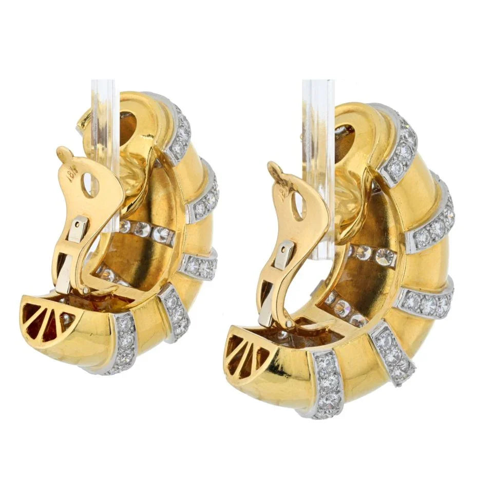Platinum & 18K Yellow Gold 11.50cttw Large Shrimp Clip Earrings - The Back Vault