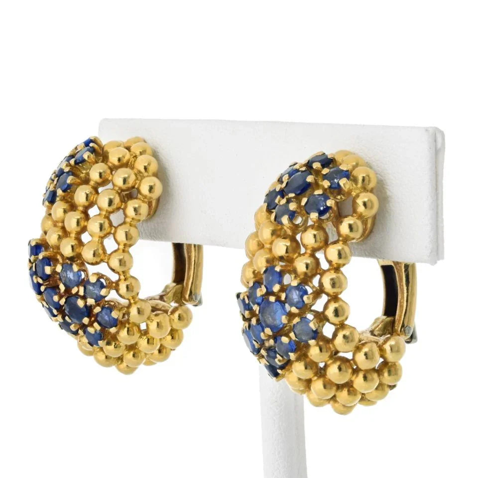 Tiffany & Co. 18K Yellow Gold Honeycomb Bead Sapphire Earrings - The Back Vault