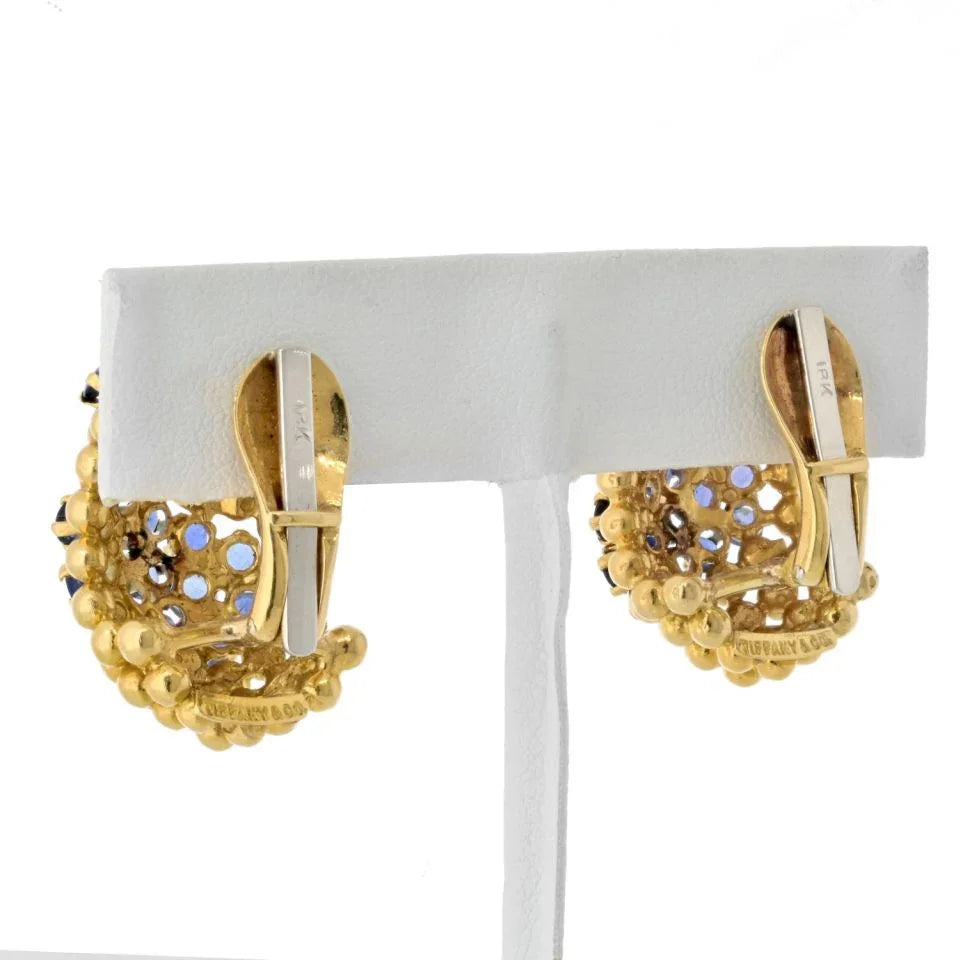 Tiffany & Co. 18K Yellow Gold Honeycomb Bead Sapphire Earrings - The Back Vault