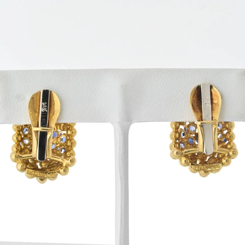 Tiffany & Co. 18K Yellow Gold Honeycomb Bead Sapphire Earrings - The Back Vault