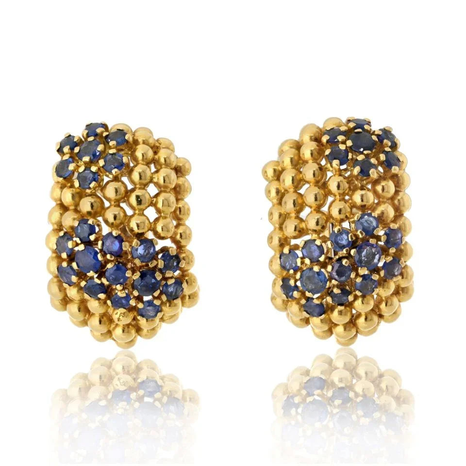 Tiffany & Co. 18K Yellow Gold Honeycomb Bead Sapphire Earrings - The Back Vault