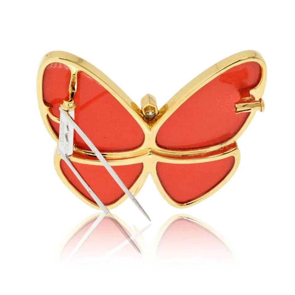 Van Cleef & Arpels Platinum & 18K Yellow Gold Coral Papillon Butterfly Brooch - The Back Vault