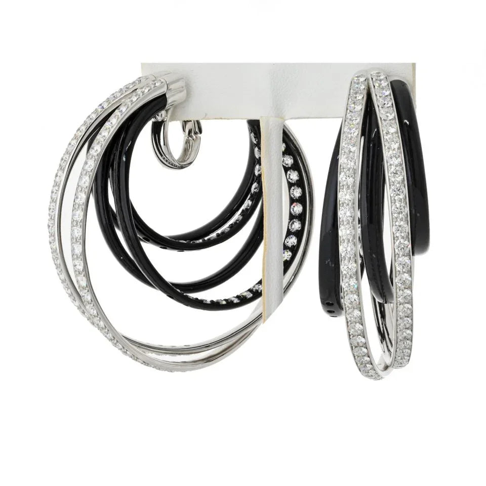 De Grisogono 18K White Gold Black Diamond Hoop Earrings - The Back Vault