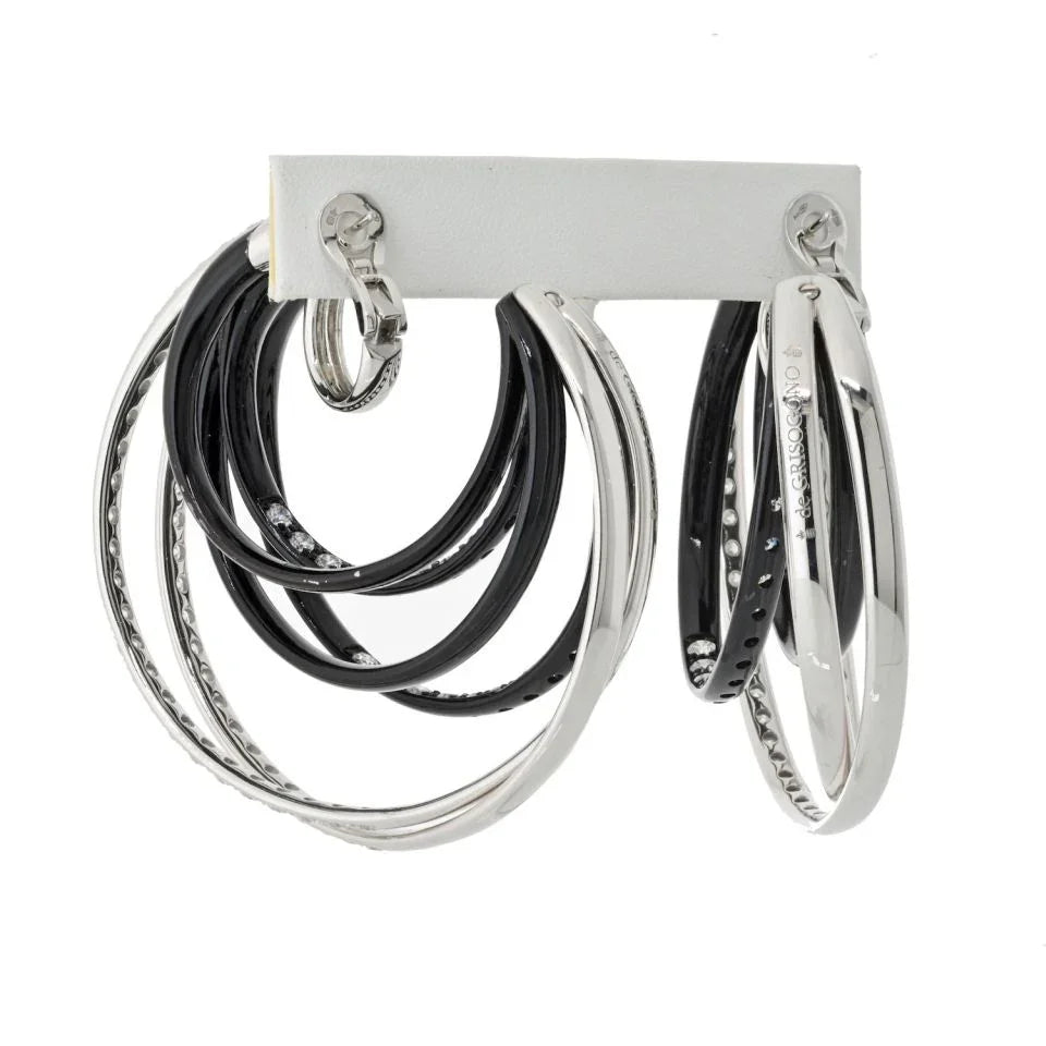 De Grisogono 18K White Gold Black Diamond Hoop Earrings - The Back Vault