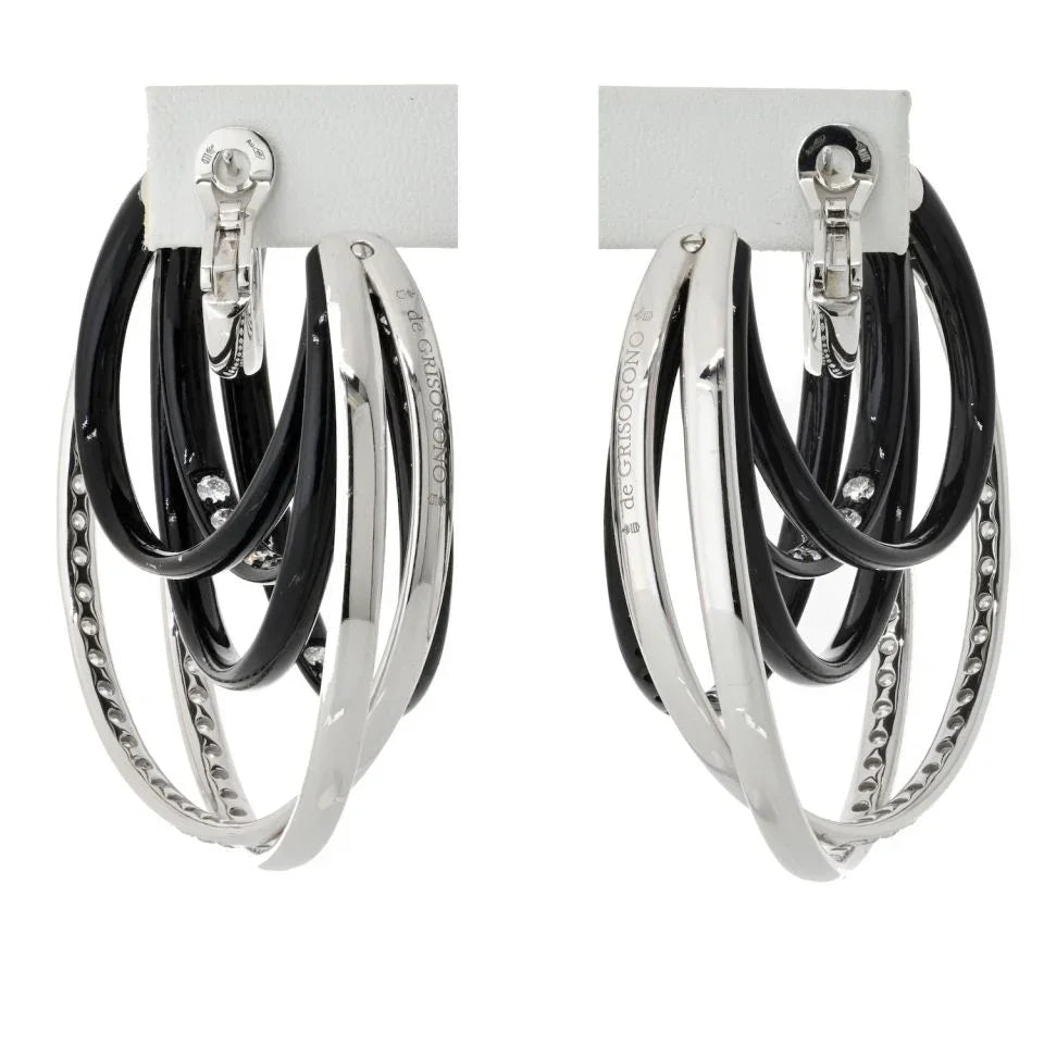 De Grisogono 18K White Gold Black Diamond Hoop Earrings - The Back Vault