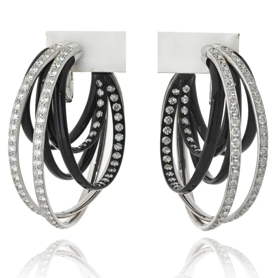 De Grisogono 18K White Gold Black Diamond Hoop Earrings - The Back Vault