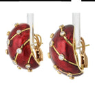 Tiffany & Co. Schlumberger Platinum & 18K Yellow Gold Red Enamel Diamond Earrings - The Back Vault