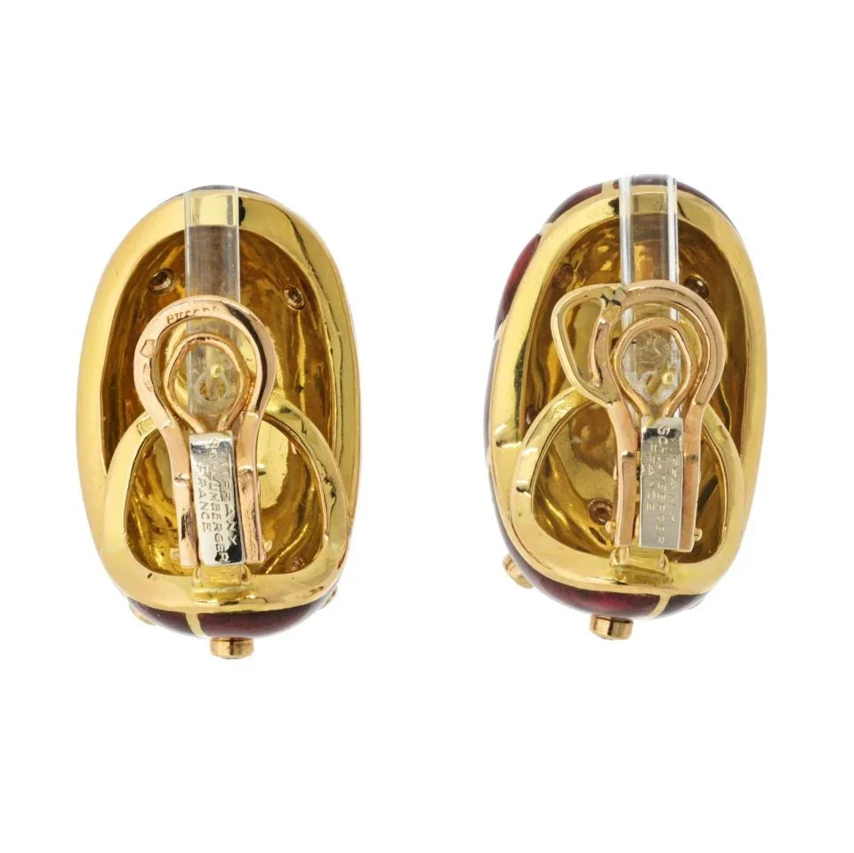 Tiffany & Co. Schlumberger Platinum & 18K Yellow Gold Red Enamel Diamond Earrings - The Back Vault