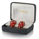 Tiffany & Co. Schlumberger Platinum & 18K Yellow Gold Red Enamel Diamond Earrings - The Back Vault