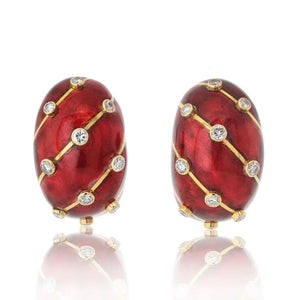Tiffany & Co. Schlumberger Platinum & 18K Yellow Gold Red Enamel Diamond Earrings