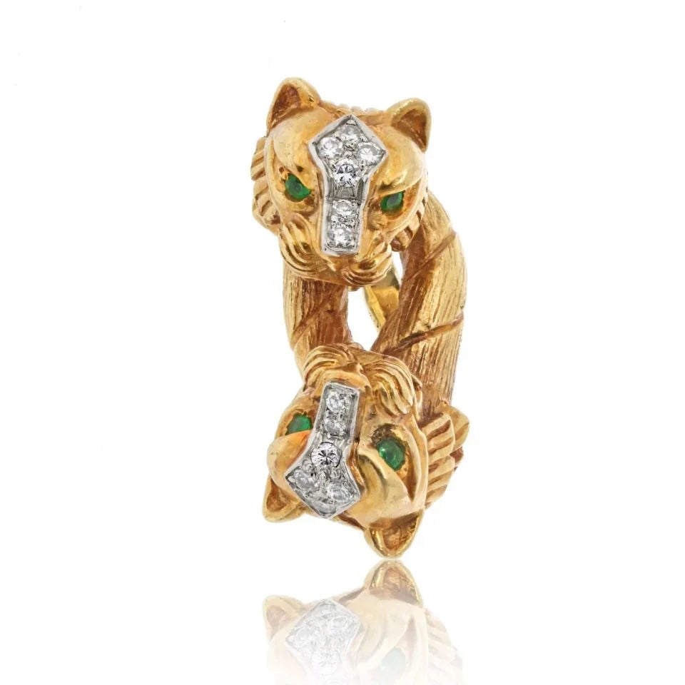 David Webb Platinum & 18K Yellow Gold Double Head Lion Ring - The Back Vault