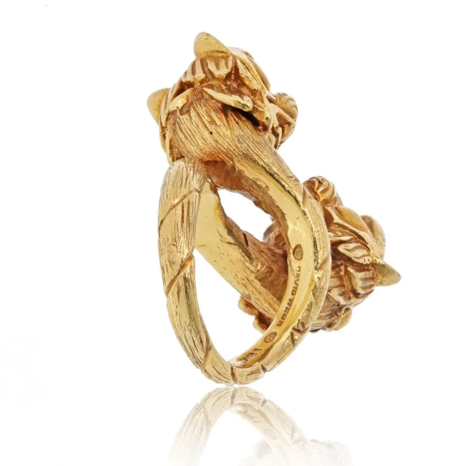 David Webb Platinum & 18K Yellow Gold Double Head Lion Ring - The Back Vault