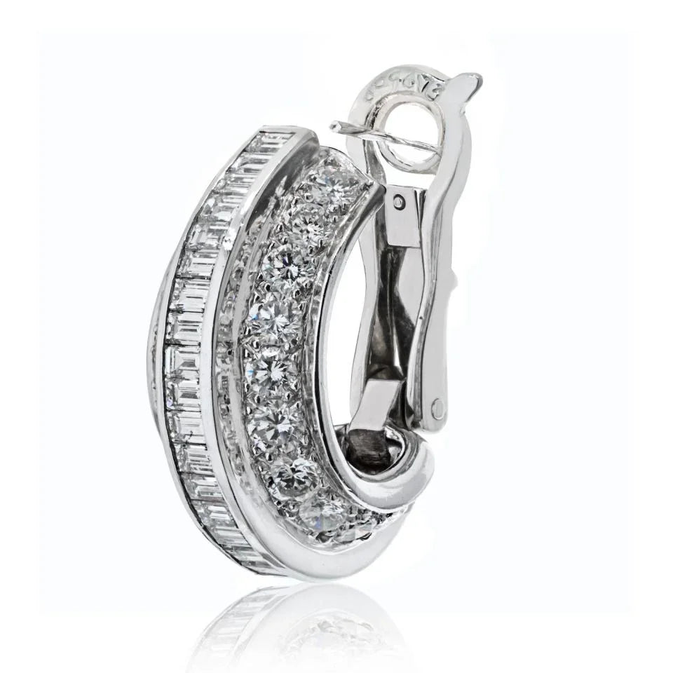 Cartier Platinum 8.00cttw Diamond Huggie With Round And Baguette Earrings - The Back Vault