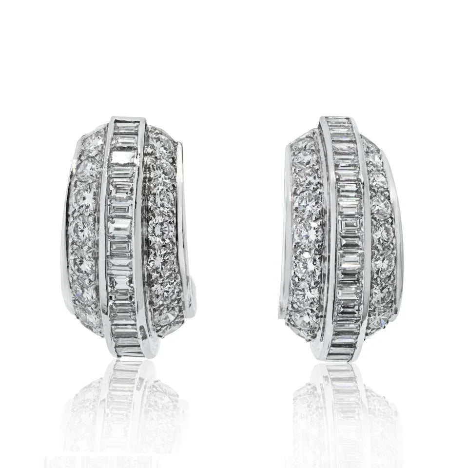 Cartier Platinum 8.00cttw Diamond Huggie With Round And Baguette Earrings - The Back Vault