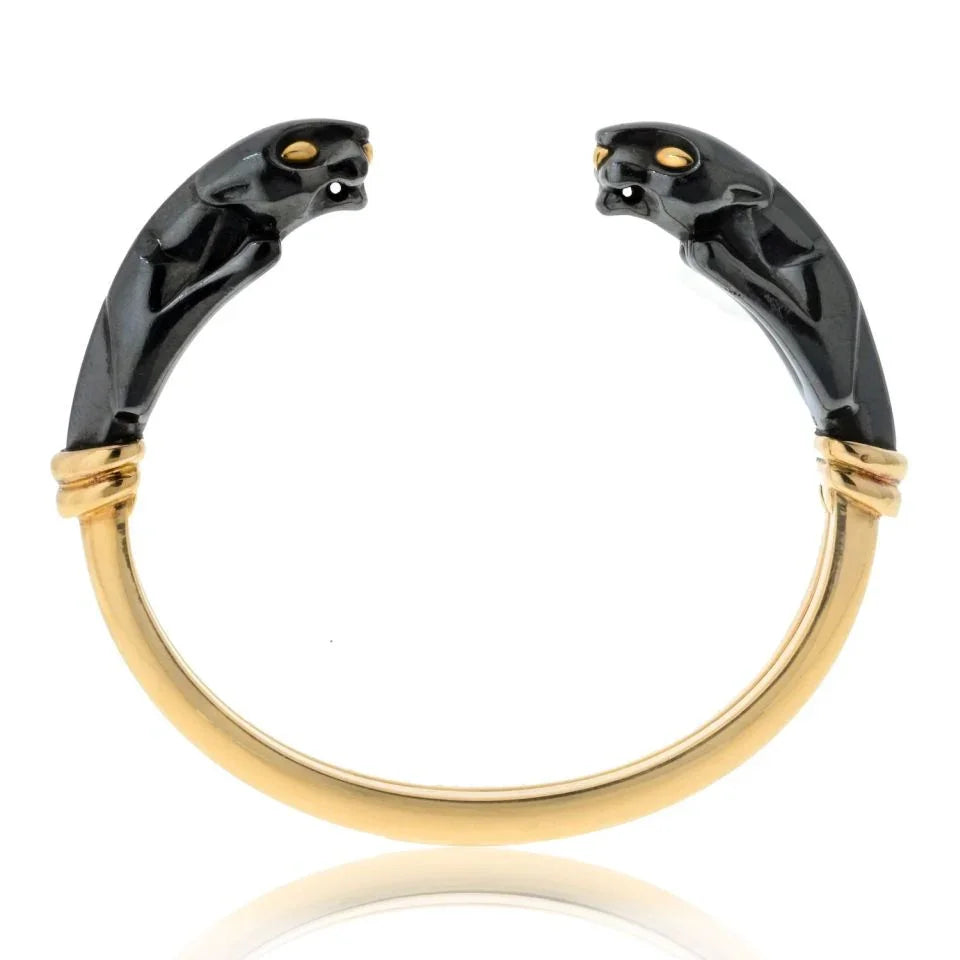 Cartier 18K Yellow Gold Double Head Hematite Cuff Bracelet - The Back Vault