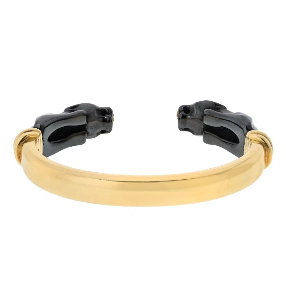 Cartier 18K Yellow Gold Double Head Hematite Cuff Bracelet - The Back Vault