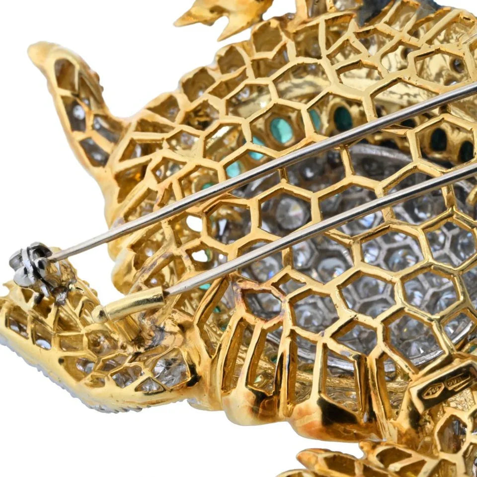18K Yellow Gold Diamond And Gemstone Turtle Brooch - The Back Vault