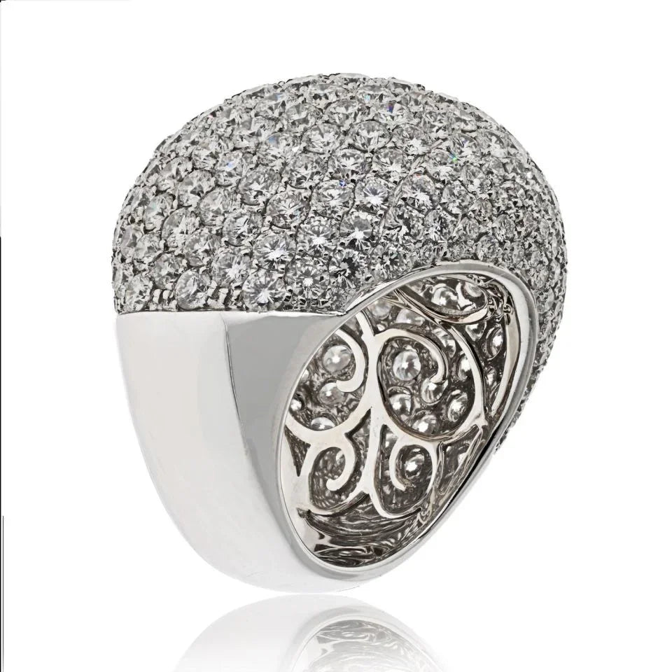 18K White Gold 14cttw Round Diamond Pave Dome Ring - The Back Vault