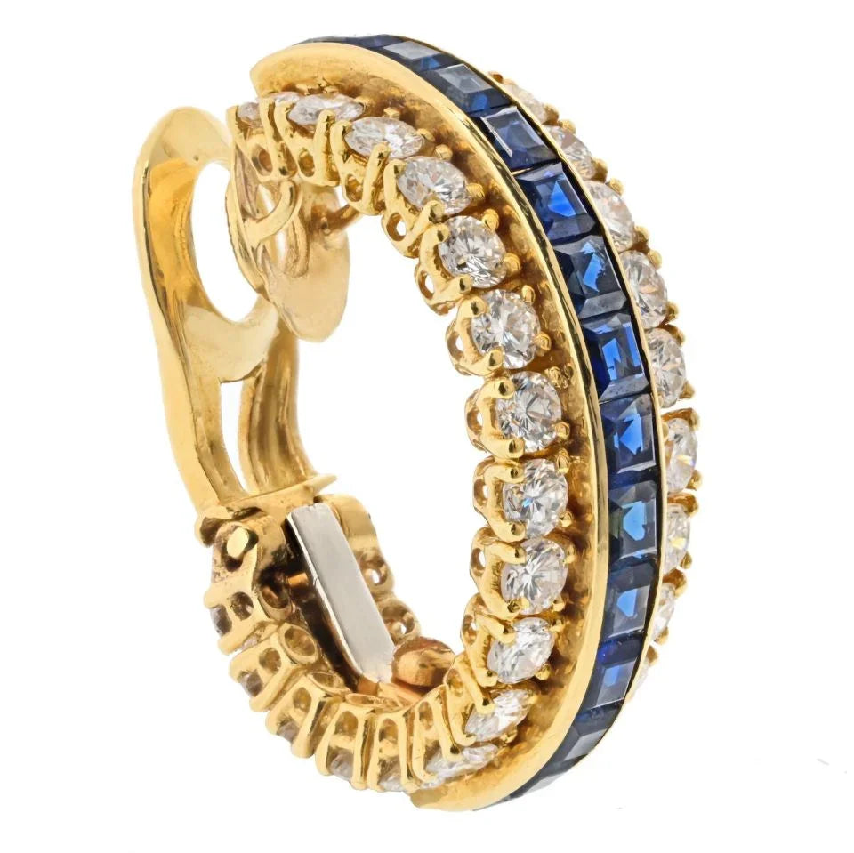 Van Cleef & Arpels 18K Yellow Gold Sapphire And Diamond Hoop Earrings - The Back Vault