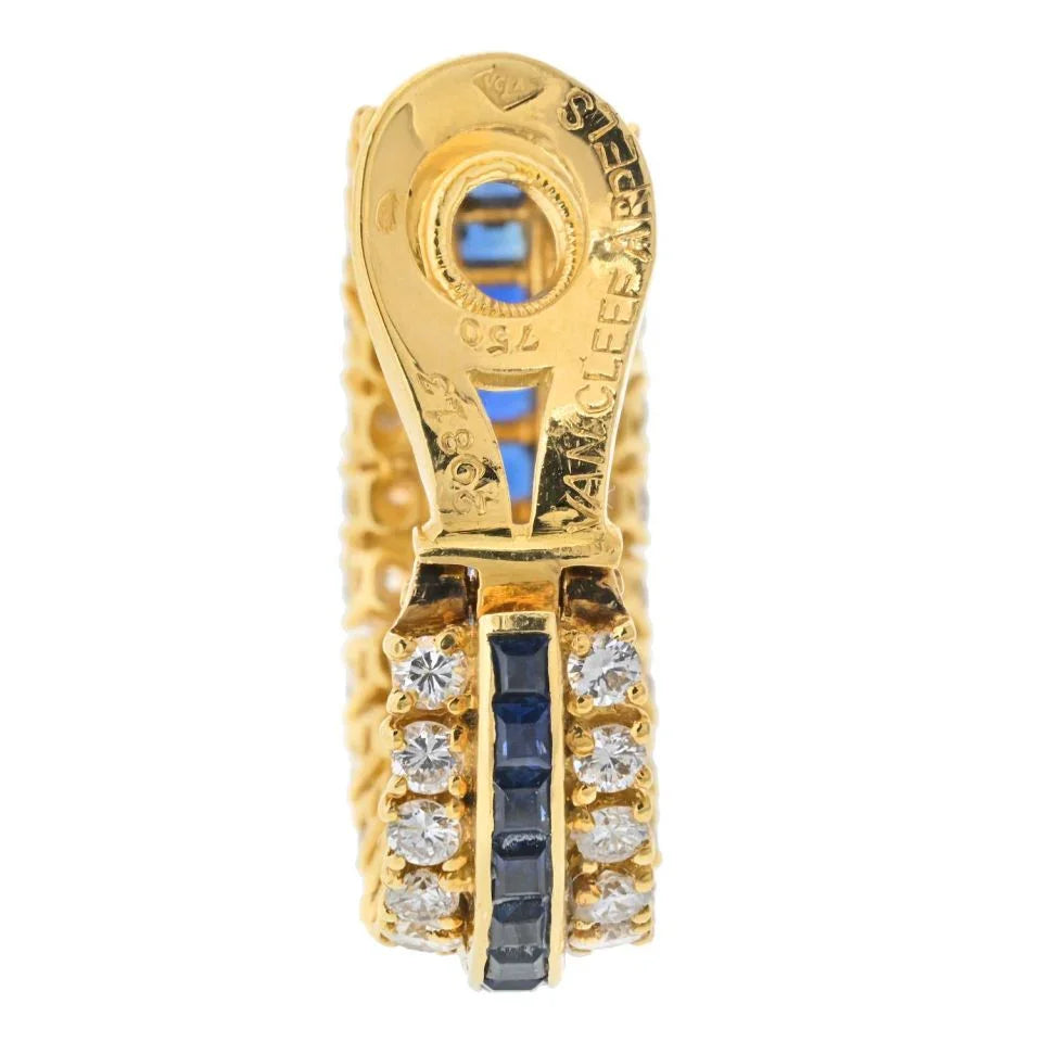 Van Cleef & Arpels 18K Yellow Gold Sapphire And Diamond Hoop Earrings - The Back Vault